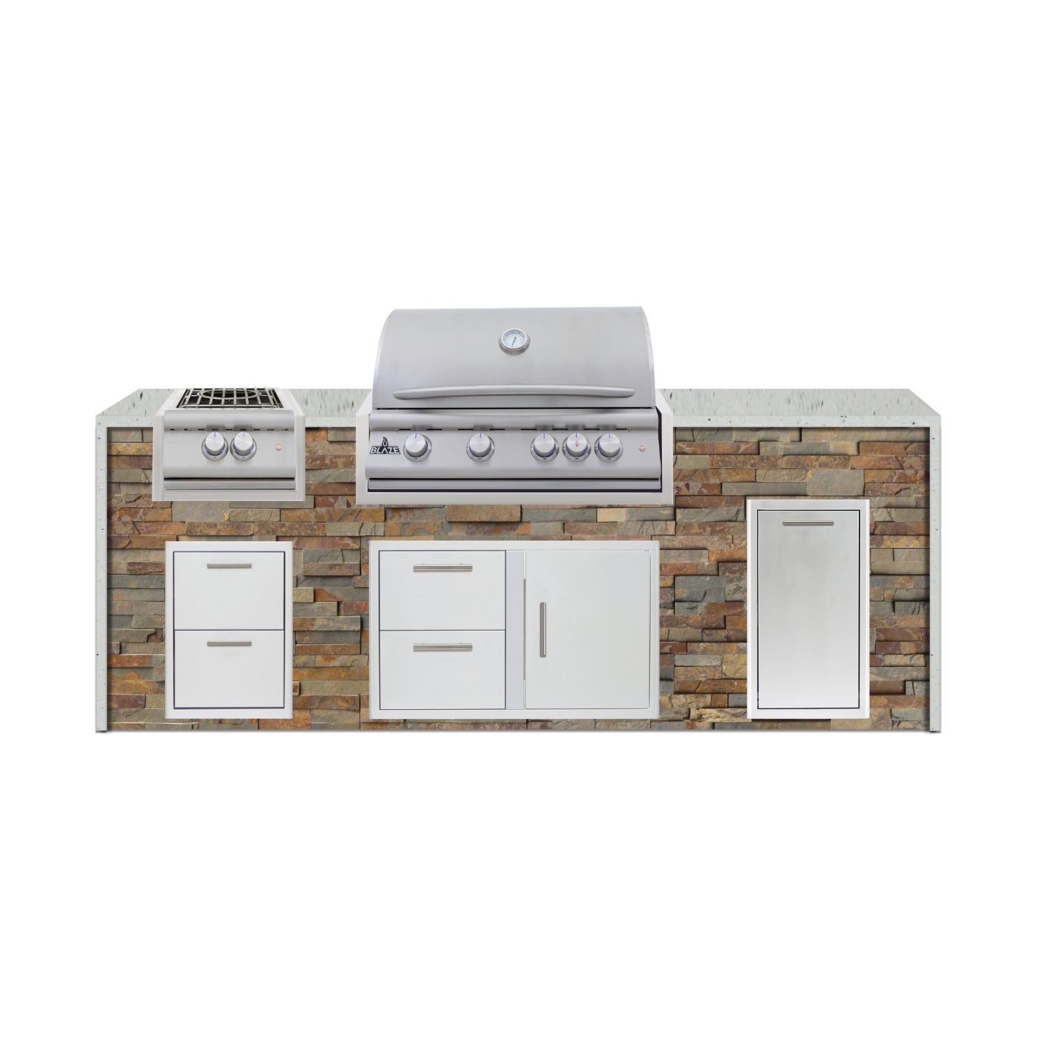 Blaze 96" Luxury Waterfall Finished Outdoor Kitchen PKG 10-ST-BLZ-10C+WF-ST