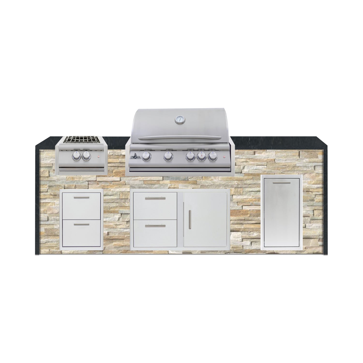 Blaze 96" Luxury Waterfall Finished Outdoor Kitchen PKG 10-ST-BLZ-10C+WF-ST