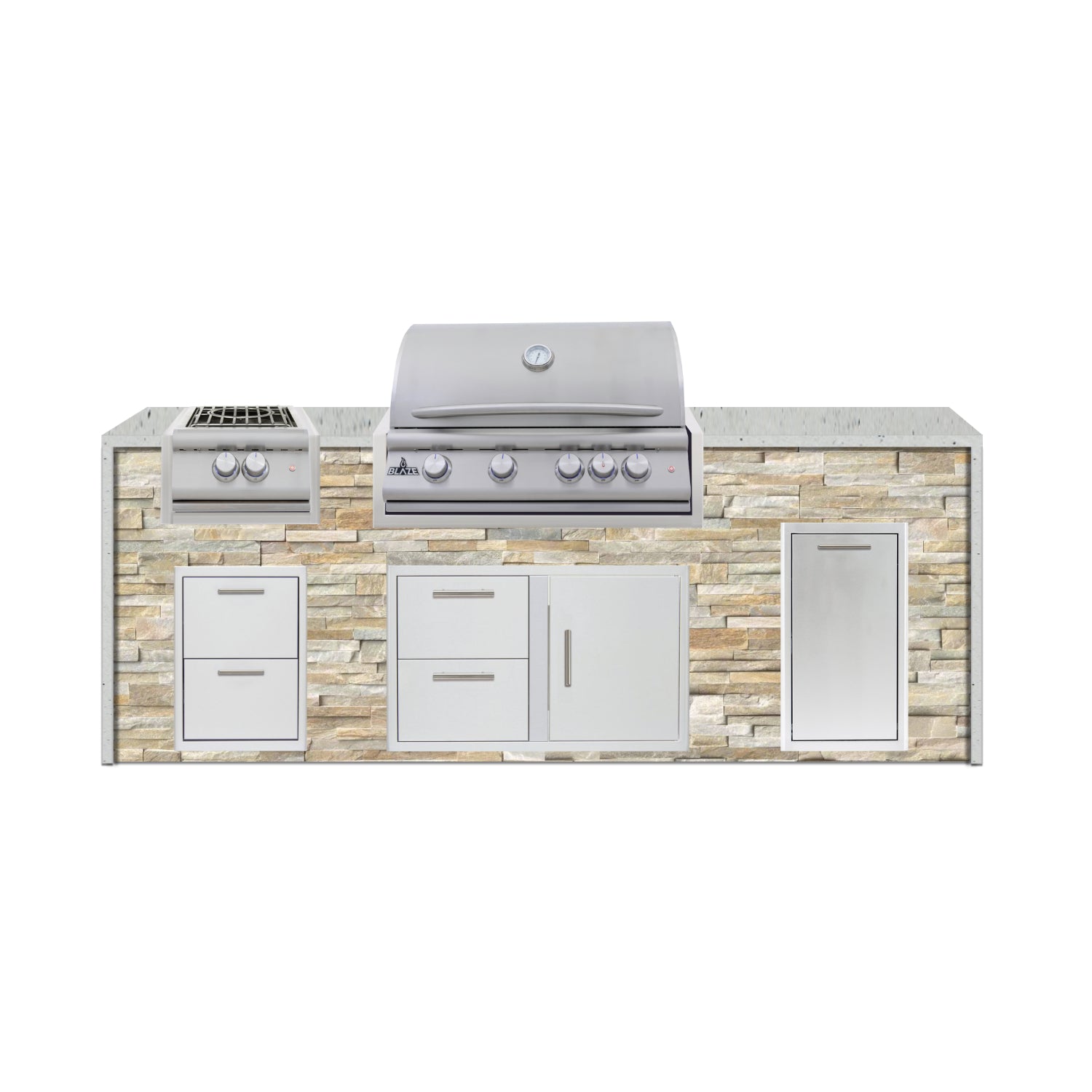 Blaze 96" Luxury Waterfall Finished Outdoor Kitchen PKG 10-ST-BLZ-10C+WF-ST