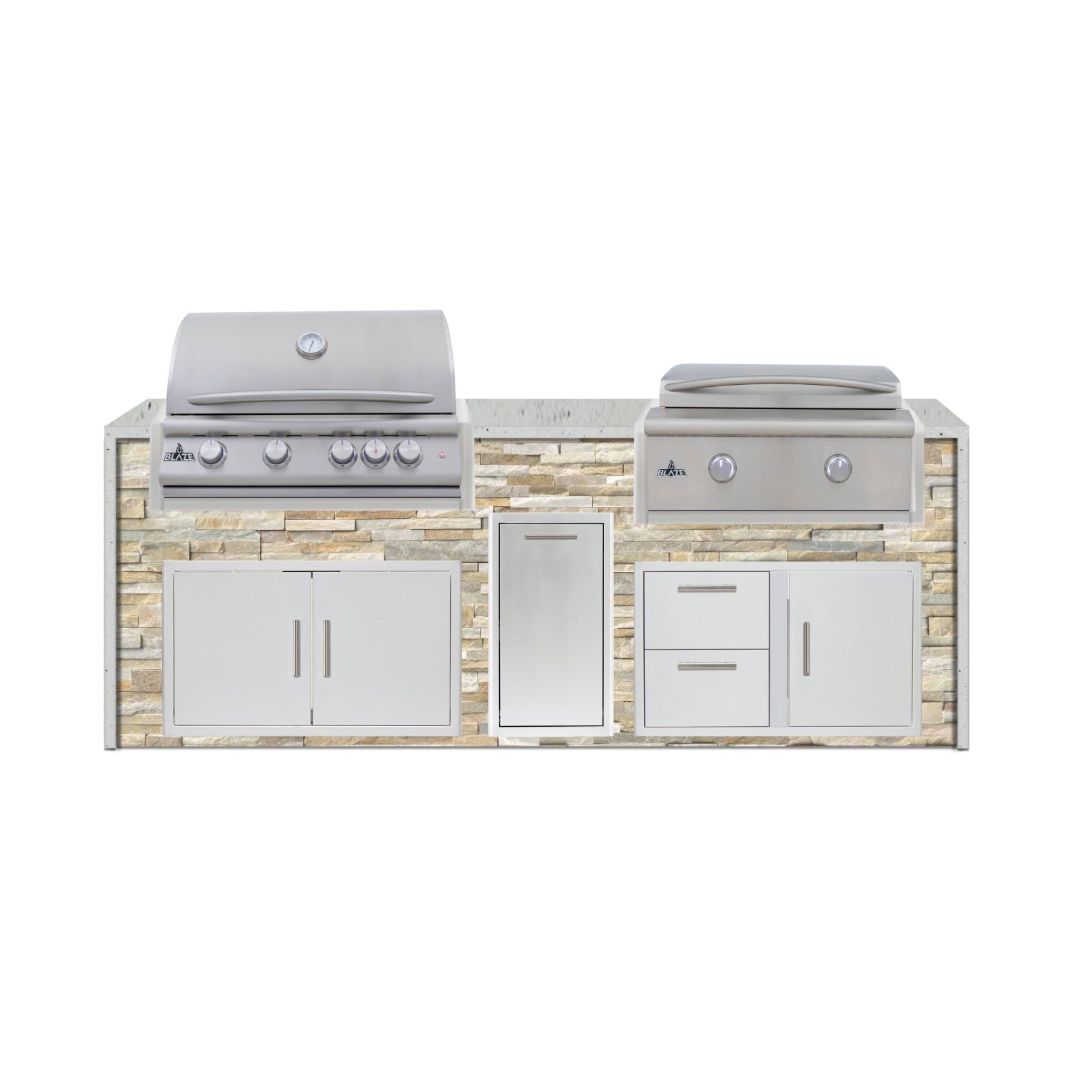Blaze 96" Luxury Waterfall Finished Outdoor Kitchen PKG 13-ST-BLZ-13L+WF-ST