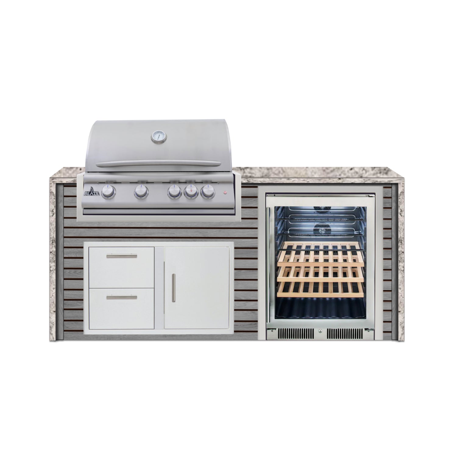 Blaze 72" Luxury Waterfall Finished Outdoor Kitchen PKG 3-AP-BLZ-3L+WF-AP
