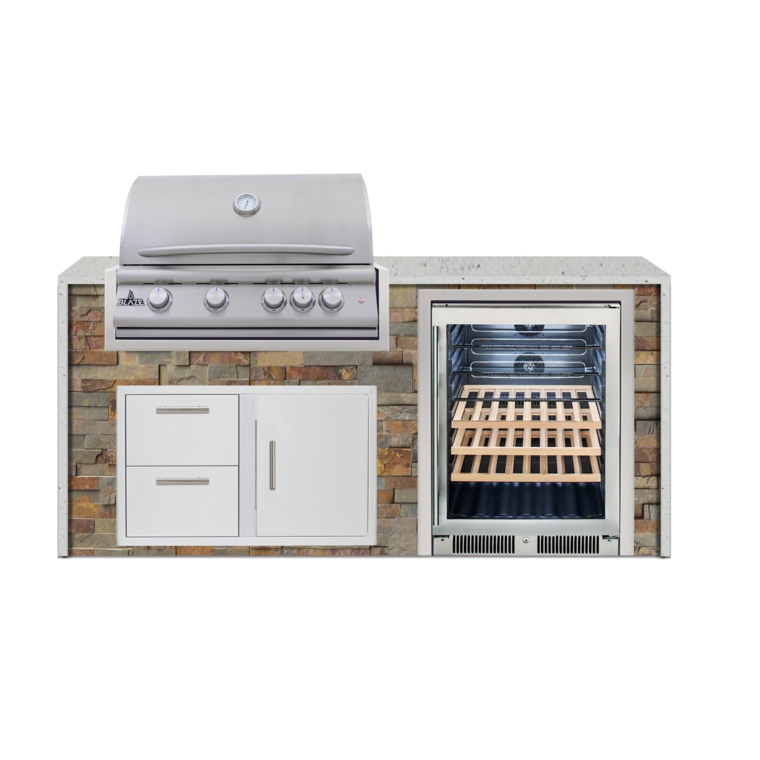 Blaze 72" Luxury Waterfall Finished Outdoor Kitchen PKG 3-ST-BLZ-3L+WF-ST