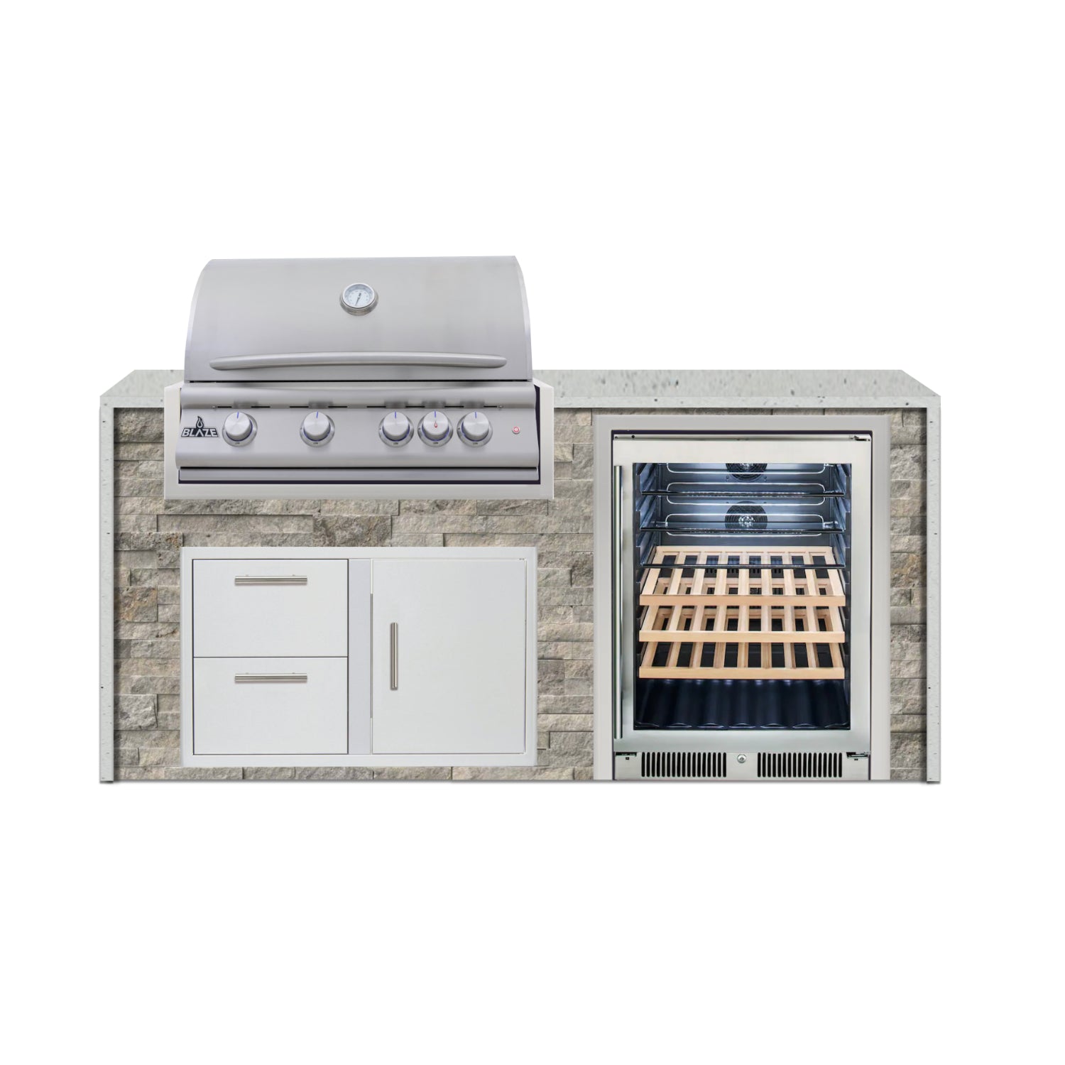 Blaze 72" Luxury Waterfall Finished Outdoor Kitchen PKG 3-ST-BLZ-3L+WF-ST