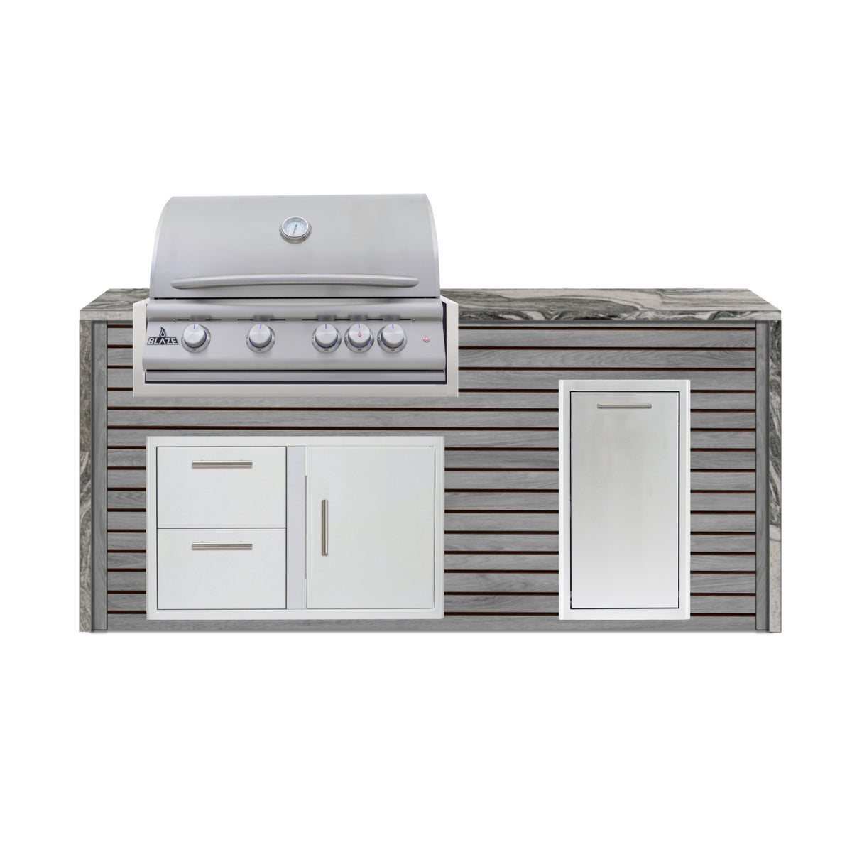 Blaze 6 ft outdoor kitchen island with 32" grill and trash drawer