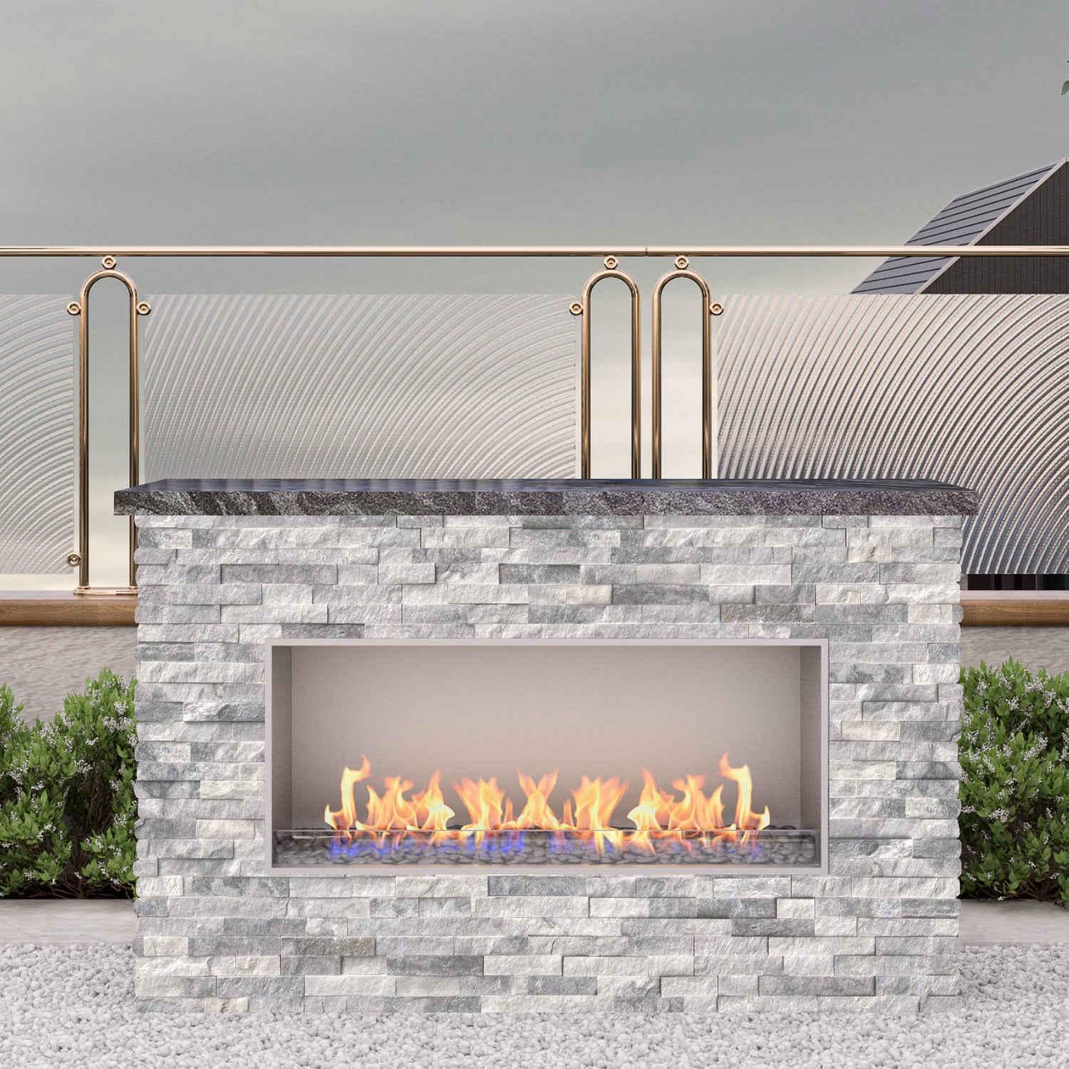 Luxury Linear Outdoor Single Sided Fireplace Fully Finished-BR-LF72-SS
