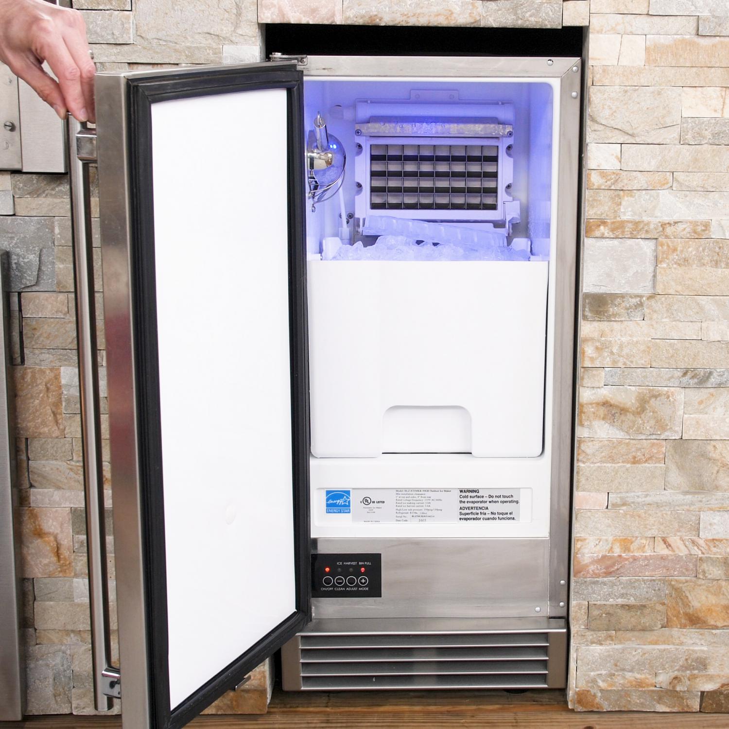 Blaze 50 Lb. 15-Inch Built-In Or Freestanding Stainless Steel Outdoor Ice Maker With Gravity Drain-BLZ-ICEMKR-50GR + BLZ-ICE-FILT