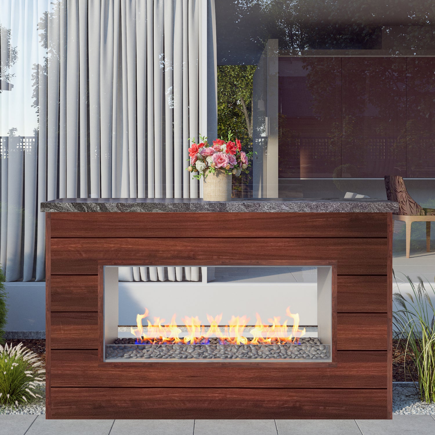 Luxury Linear Outdoor See Through Fireplace Fully Finished-BR-LF72-ST