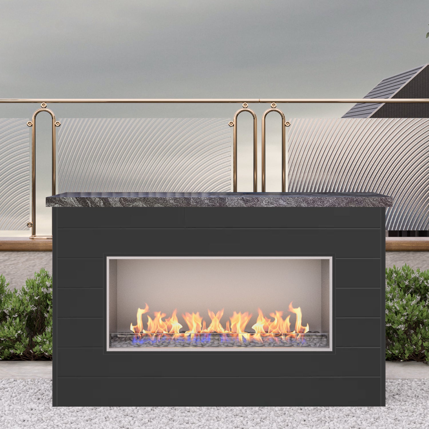 Luxury Linear Outdoor Single Sided Fireplace Fully Finished-BR-LF72-SS