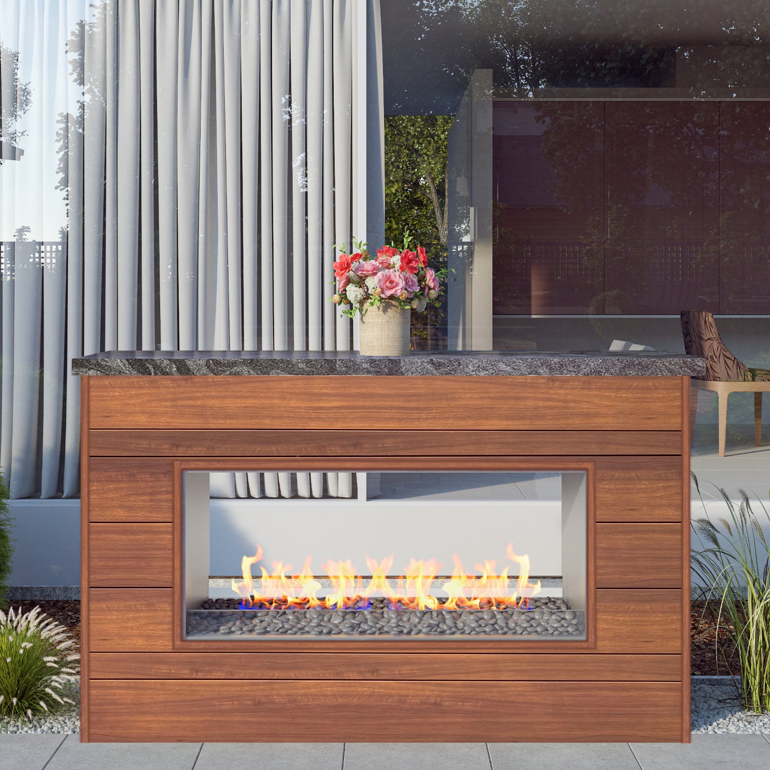Luxury Linear Outdoor See Through Fireplace Fully Finished-BR-LF72-ST
