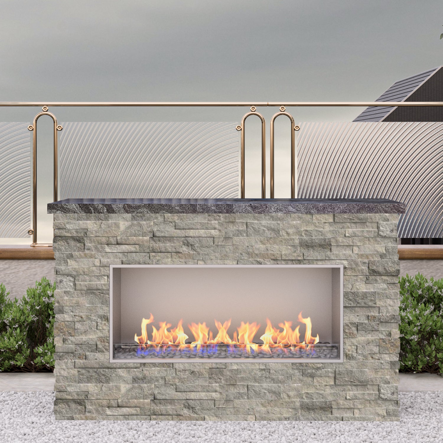 Luxury Linear Outdoor Single Sided Fireplace Fully Finished-BR-LF72-SS