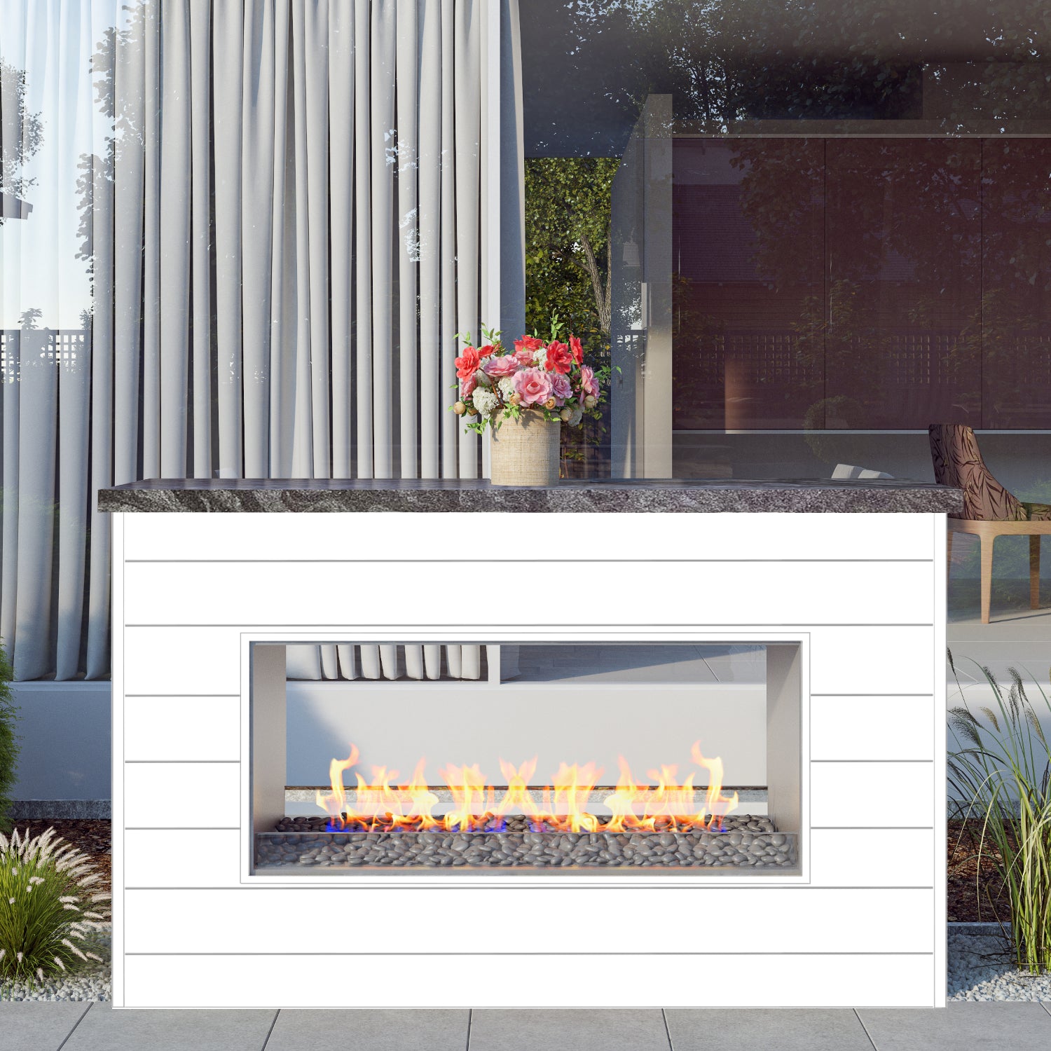 Luxury Linear Outdoor See Through Fireplace Fully Finished-BR-LF72-ST