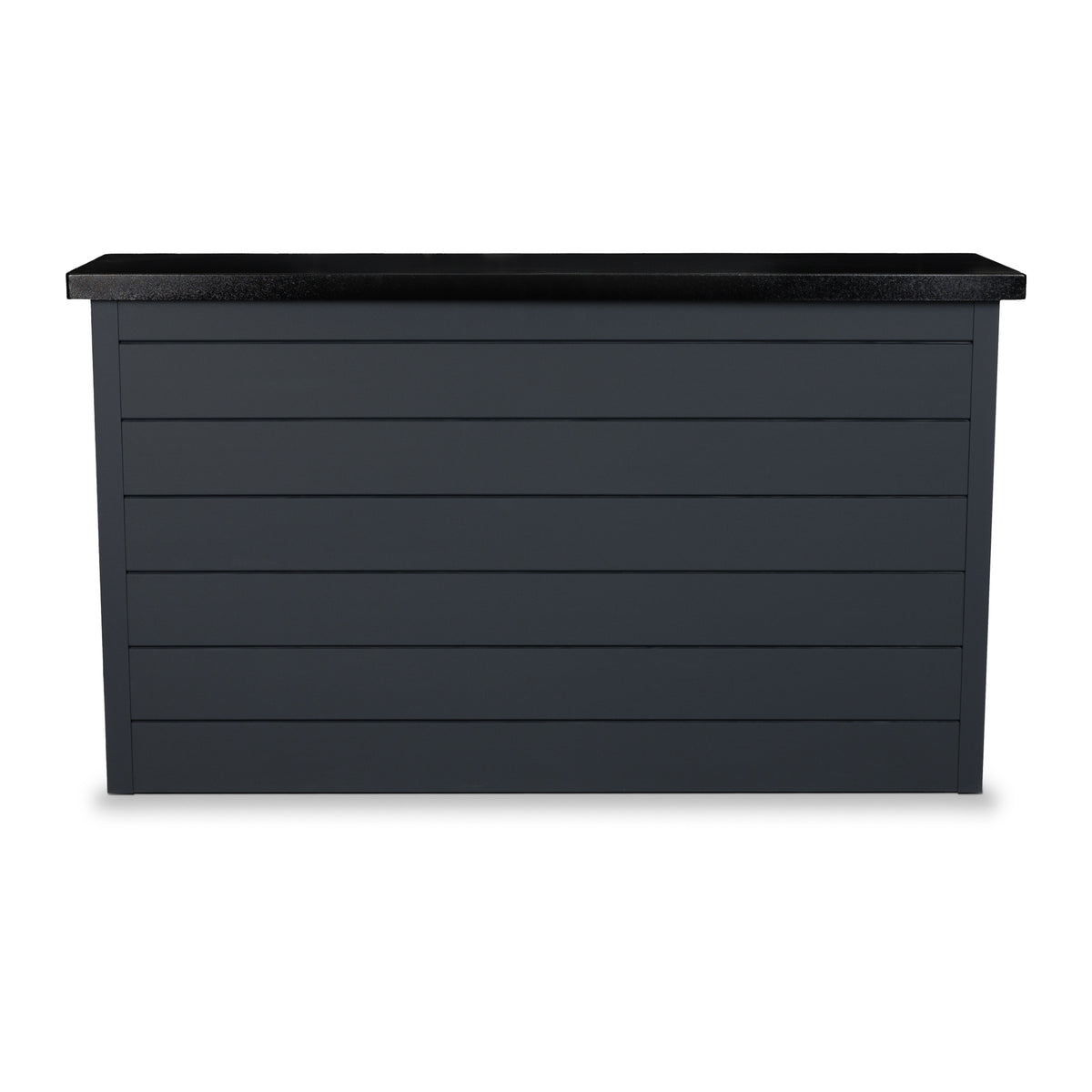 Front view of the Midnight Graphite 6 inch ArtisanPlank TV lift cabinet with the TV lowered