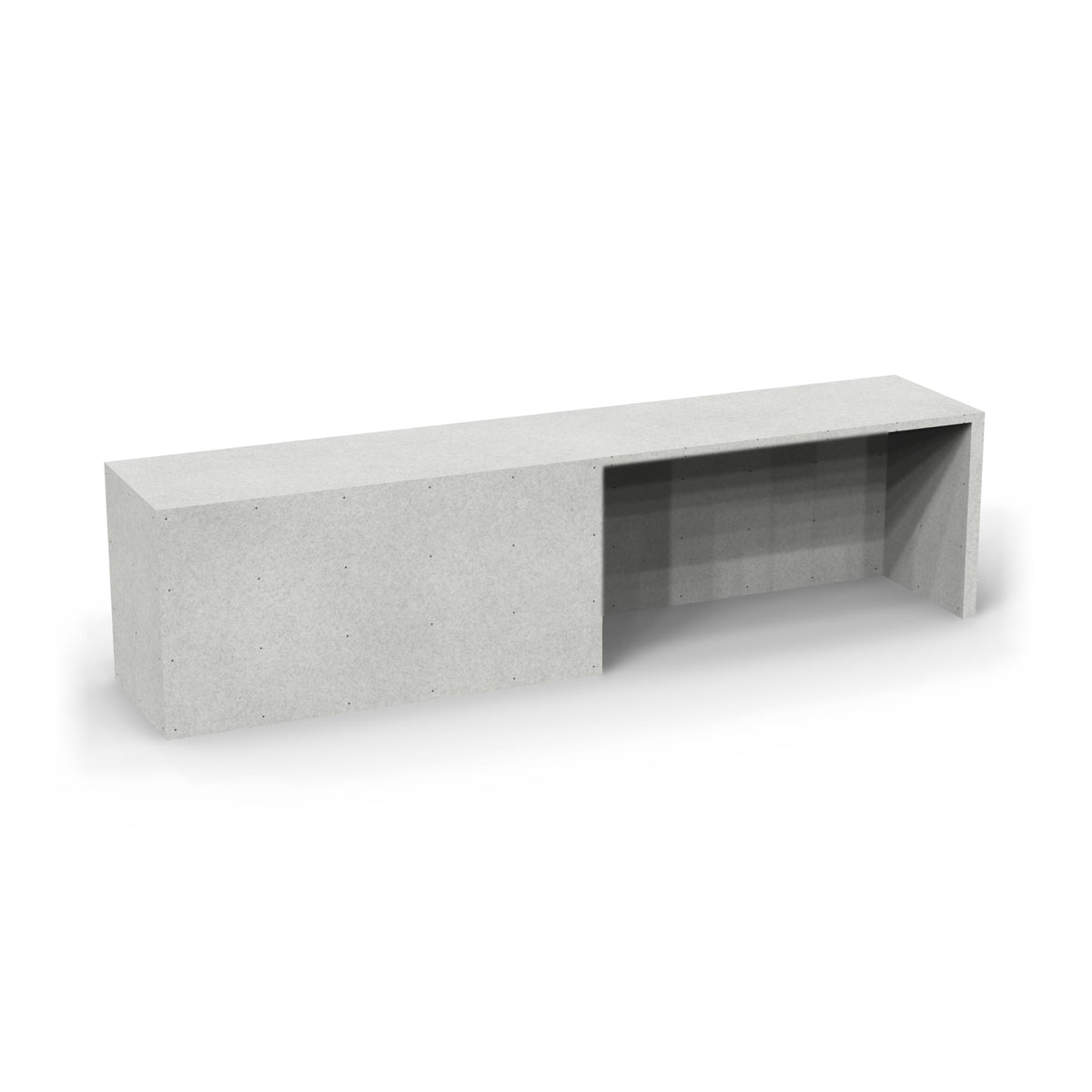 142 inch straight Design Ready outdoor kitchen with a bar table as it ships, in plain cement board with no appliance openings