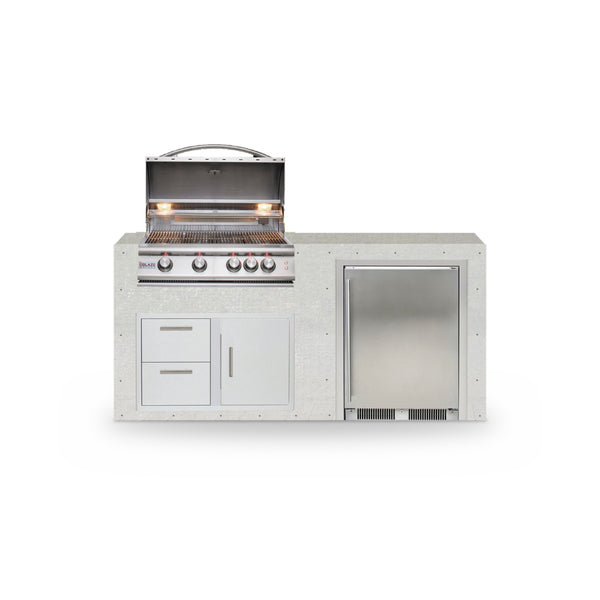 6 ft Design Ready outdoor kitchen in plain cement board with a Blaze 32 inch LTE grill, drawers and refrigerator