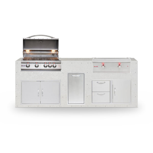 8 ft Design Ready outdoor kitchen in plain cement board with a Blaze 32 inch grill, 30 inch griddle and storage