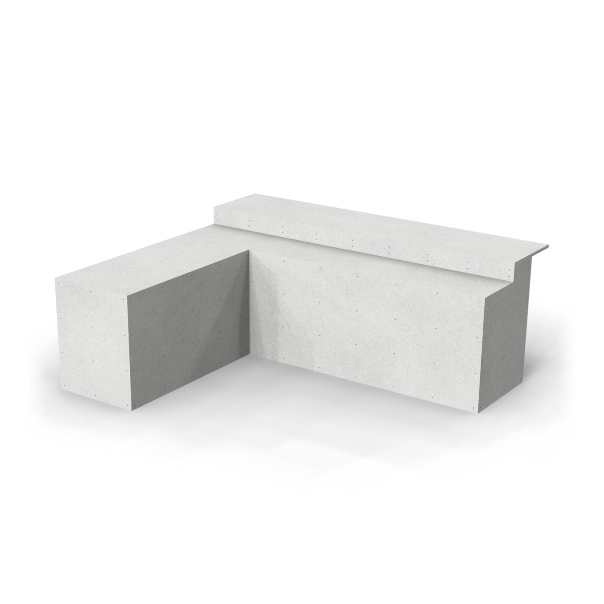 7.5 x 9.5 ft L shaped Design Ready outdoor kitchen with a split bar as it ships, in plain cement board with no appliance openings