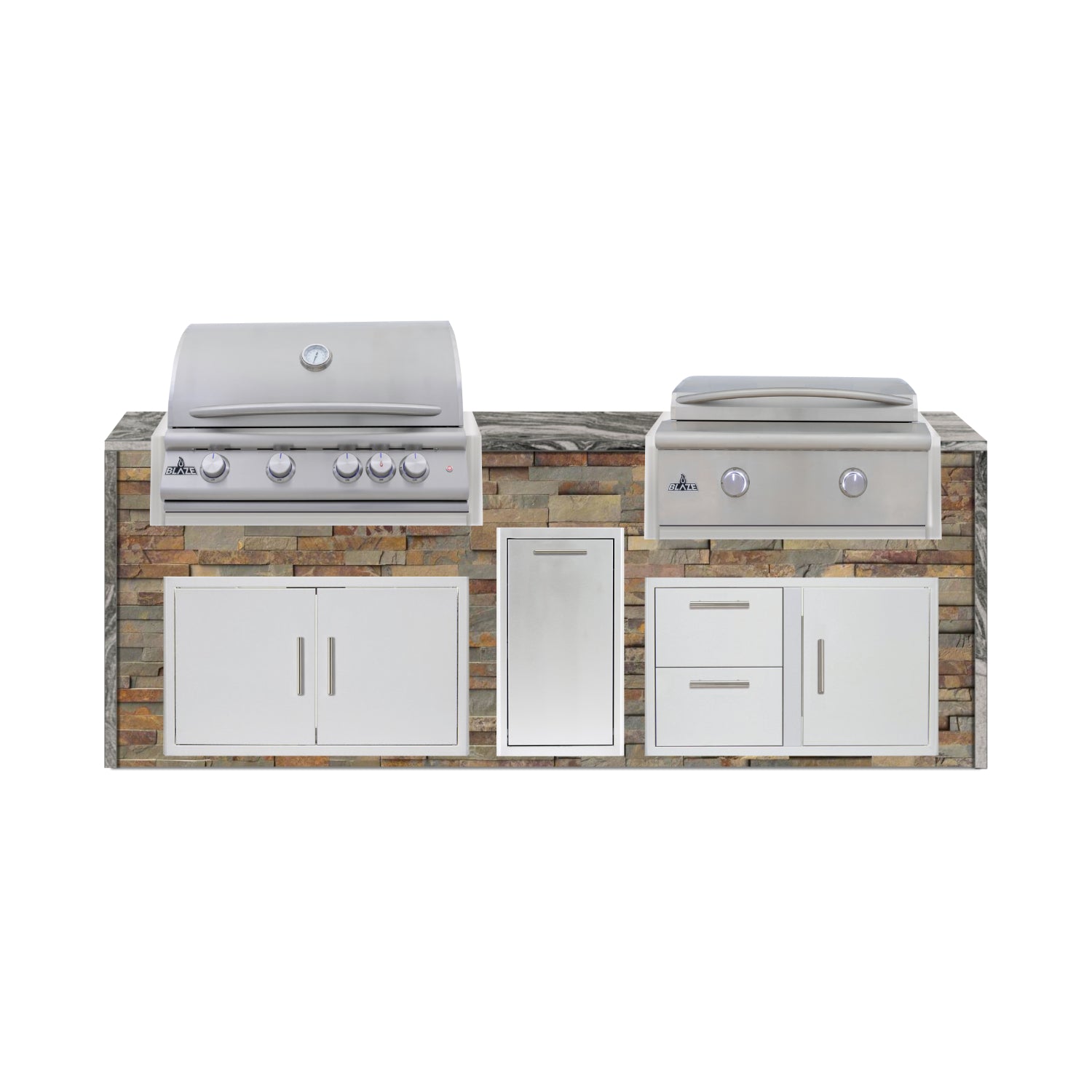 Blaze 96" Luxury Waterfall Finished Outdoor Kitchen PKG 13-ST-BLZ-13L+WF-ST