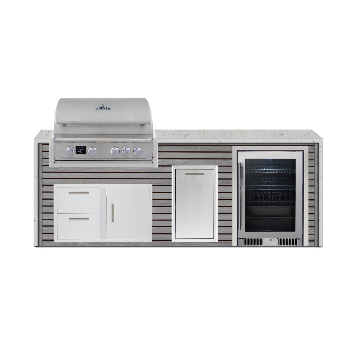 Blaze 96" Luxury Waterfall Finished Outdoor Kitchen PKG 19-AP-BLZ-19L+WF-AP