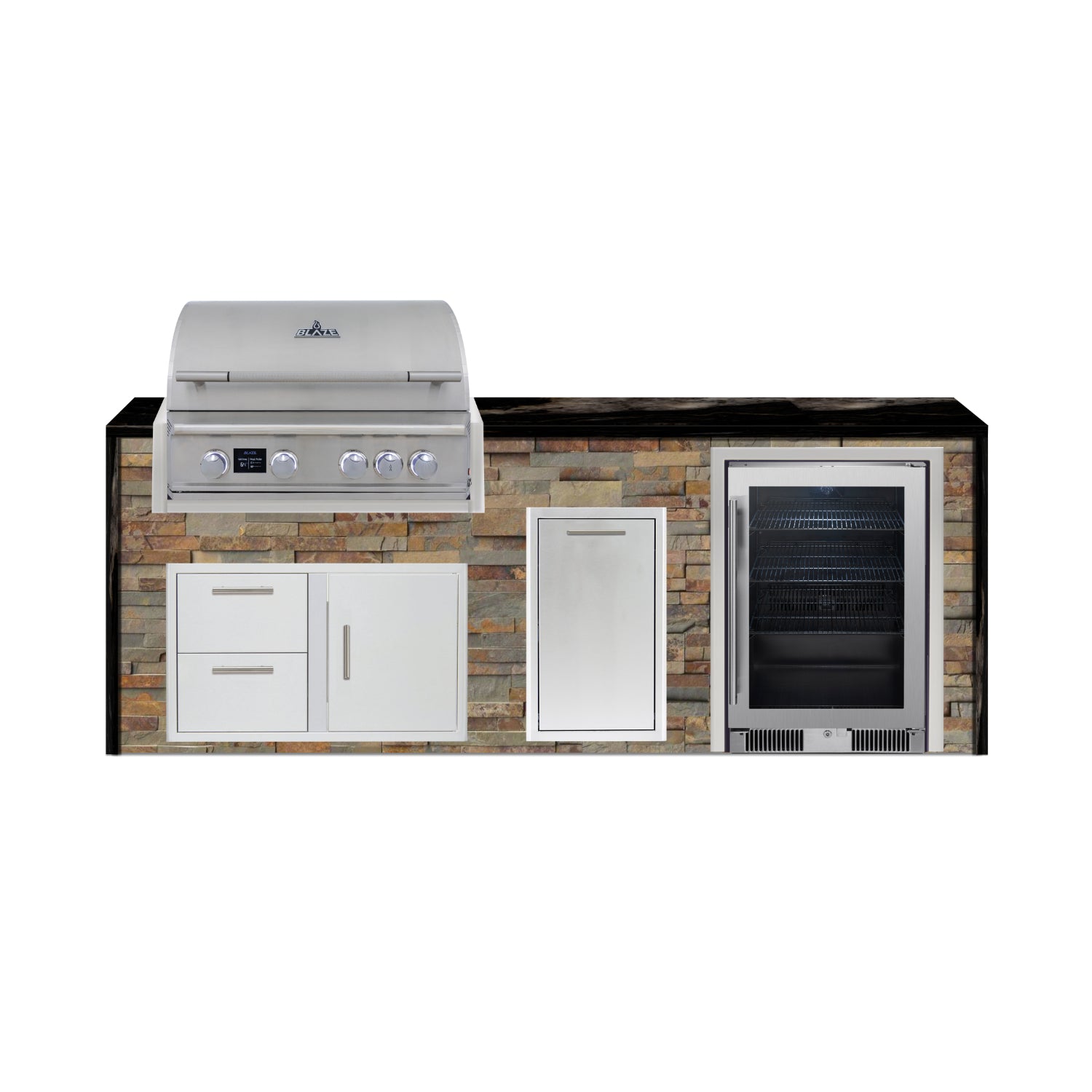 Blaze 96" Luxury Waterfall Finished Outdoor Kitchen PKG 19-ST-BLZ-19L+WF-ST