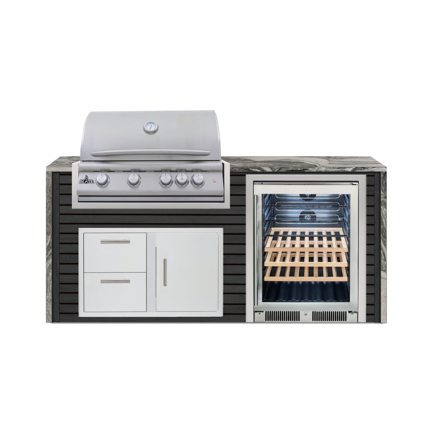 Blaze 72" Luxury Waterfall Finished Outdoor Kitchen PKG 3-AP-BLZ-3L+WF-AP