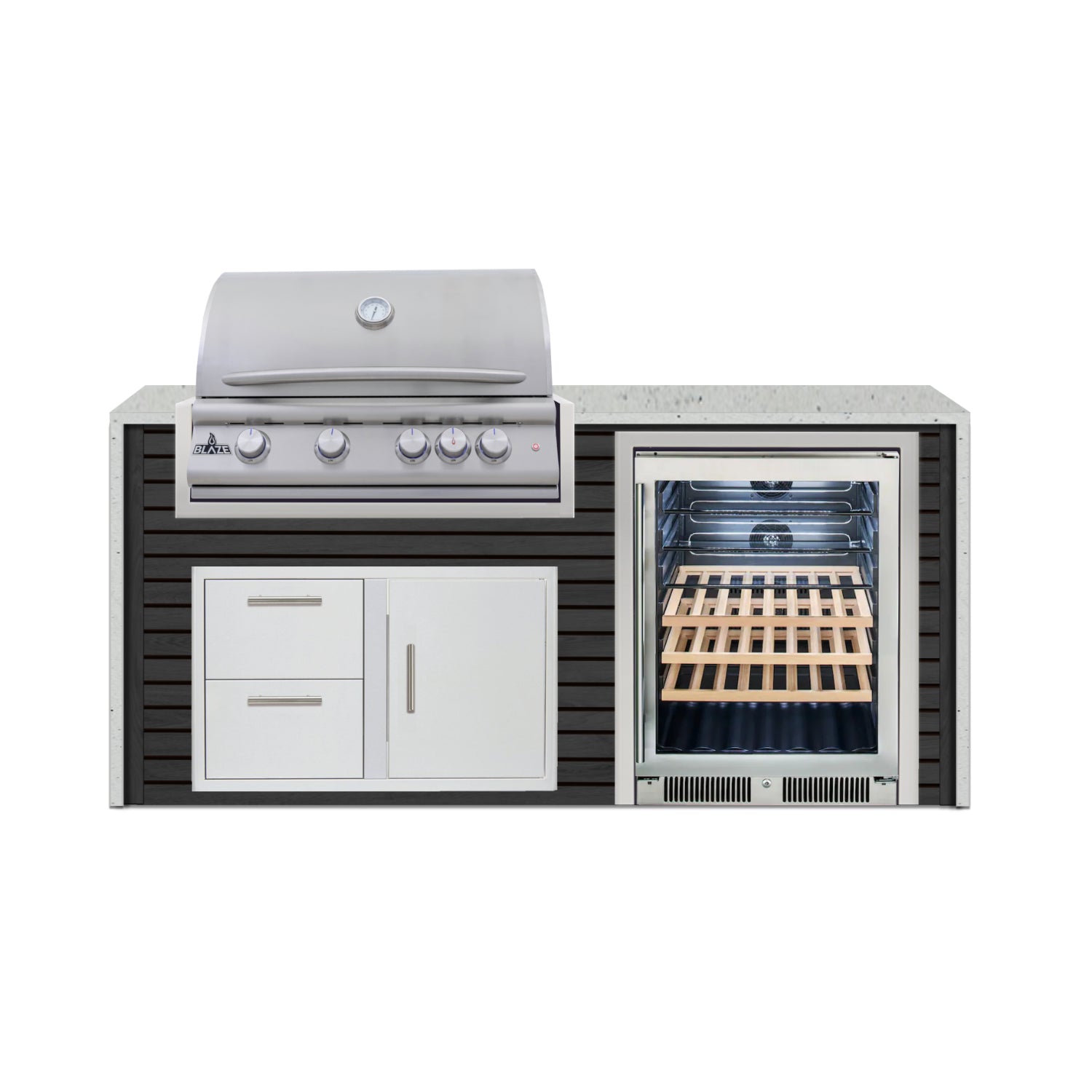 Blaze 72" Luxury Waterfall Finished Outdoor Kitchen PKG 3-AP-BLZ-3L+WF-AP