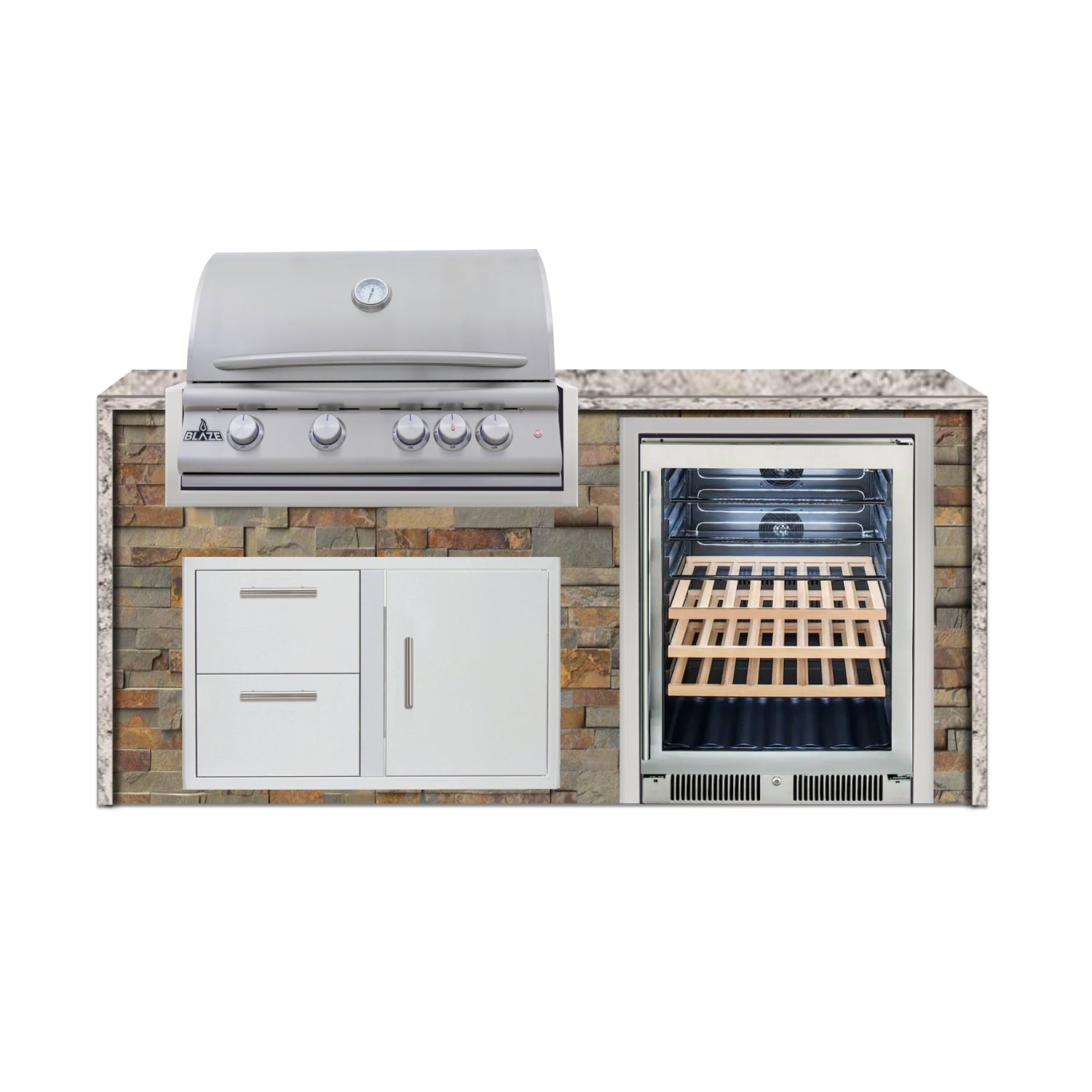 Blaze 72" Luxury Waterfall Finished Outdoor Kitchen PKG 3-ST-BLZ-3L+WF-ST