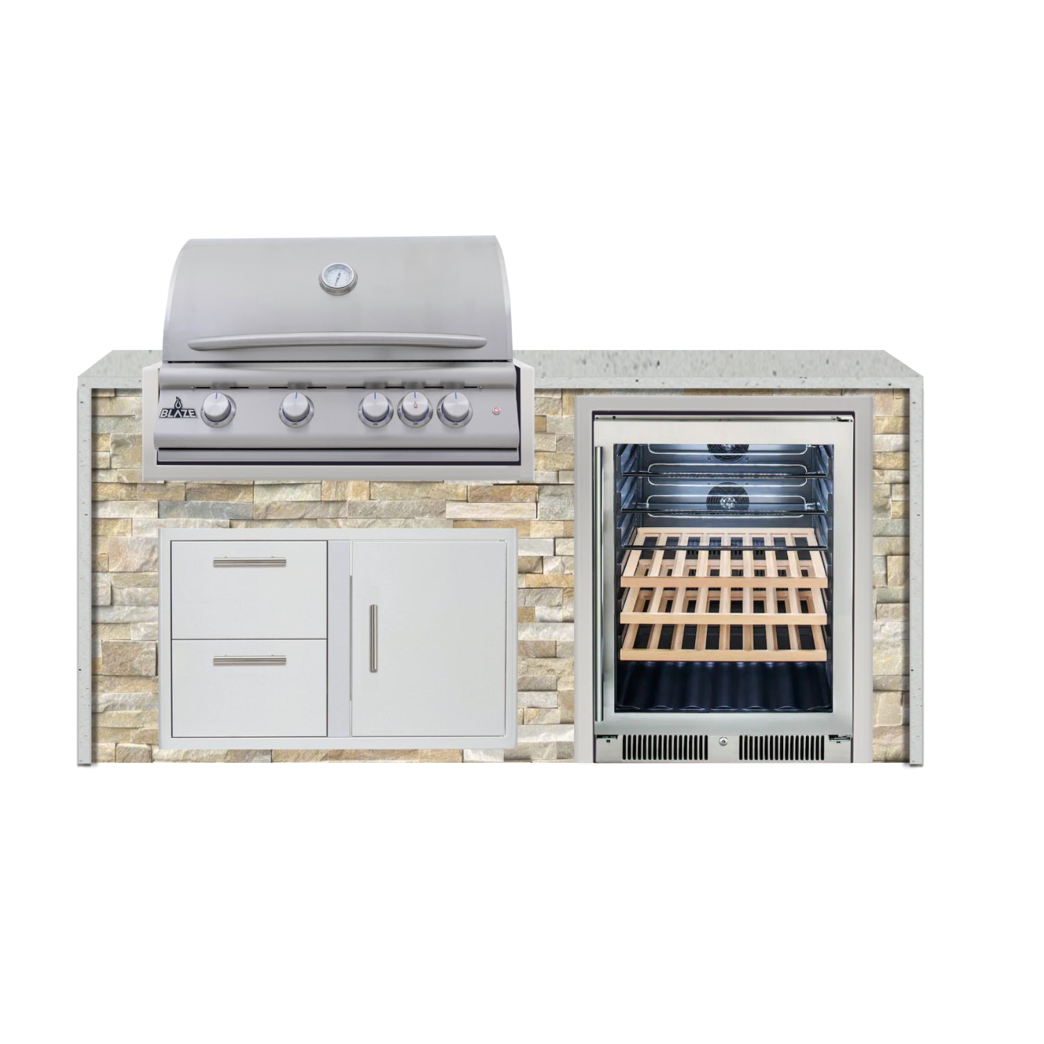Blaze 72" Luxury Waterfall Finished Outdoor Kitchen PKG 3-ST-BLZ-3L+WF-ST