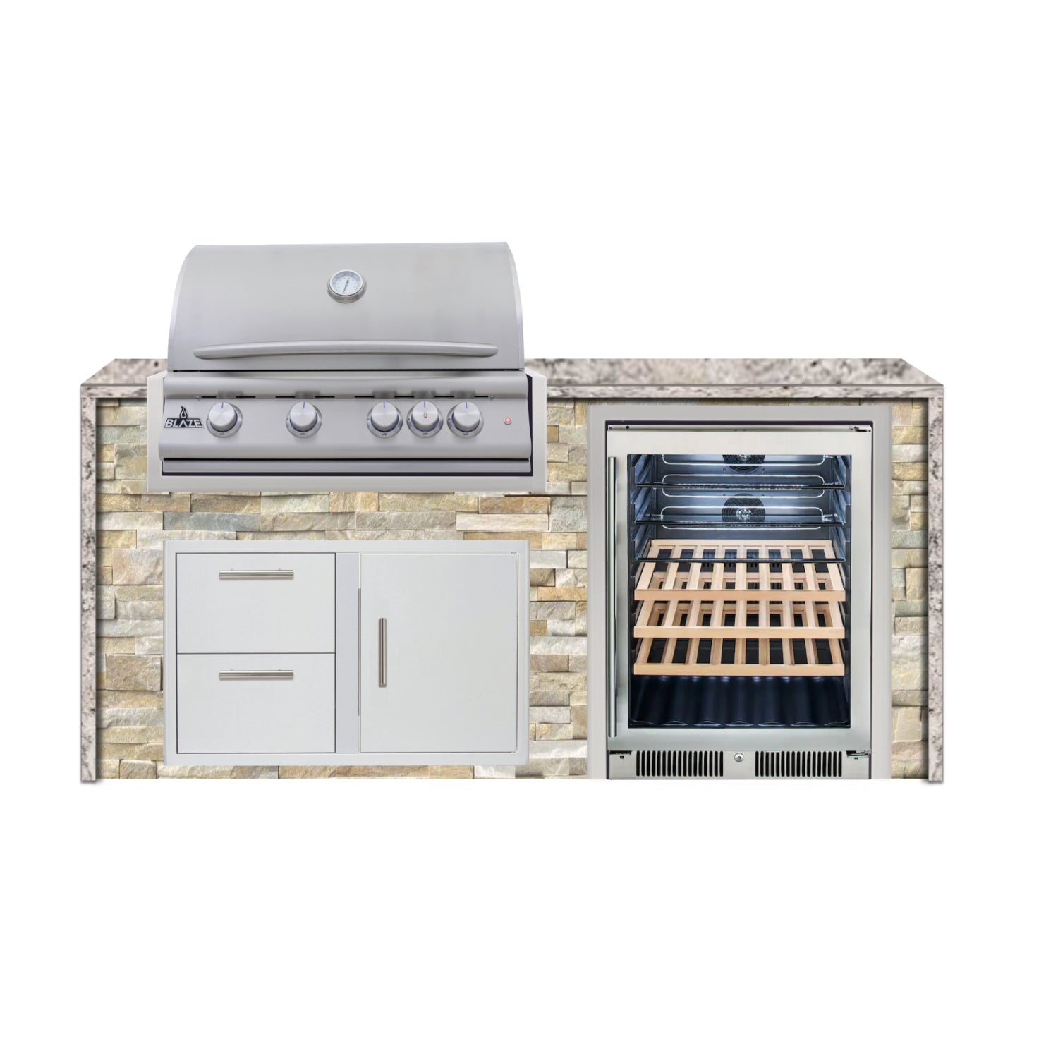 Blaze 72" Luxury Waterfall Finished Outdoor Kitchen PKG 3-ST-BLZ-3L+WF-ST