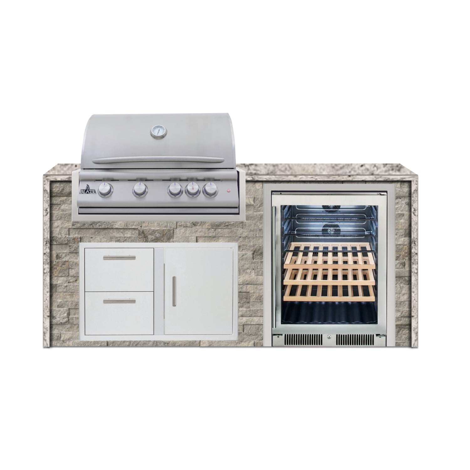 Blaze 72" Luxury Waterfall Finished Outdoor Kitchen PKG 3-ST-BLZ-3L+WF-ST