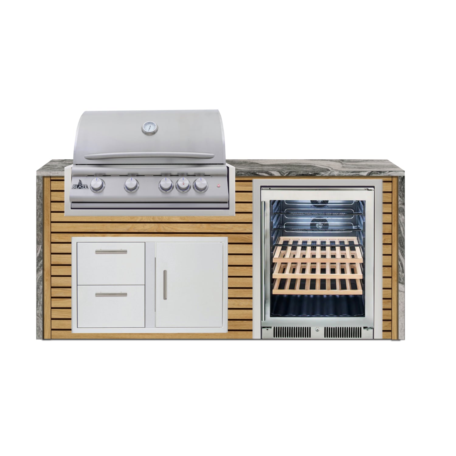 Blaze 72" Luxury Waterfall Finished Outdoor Kitchen PKG 3-AP-BLZ-3L+WF-AP