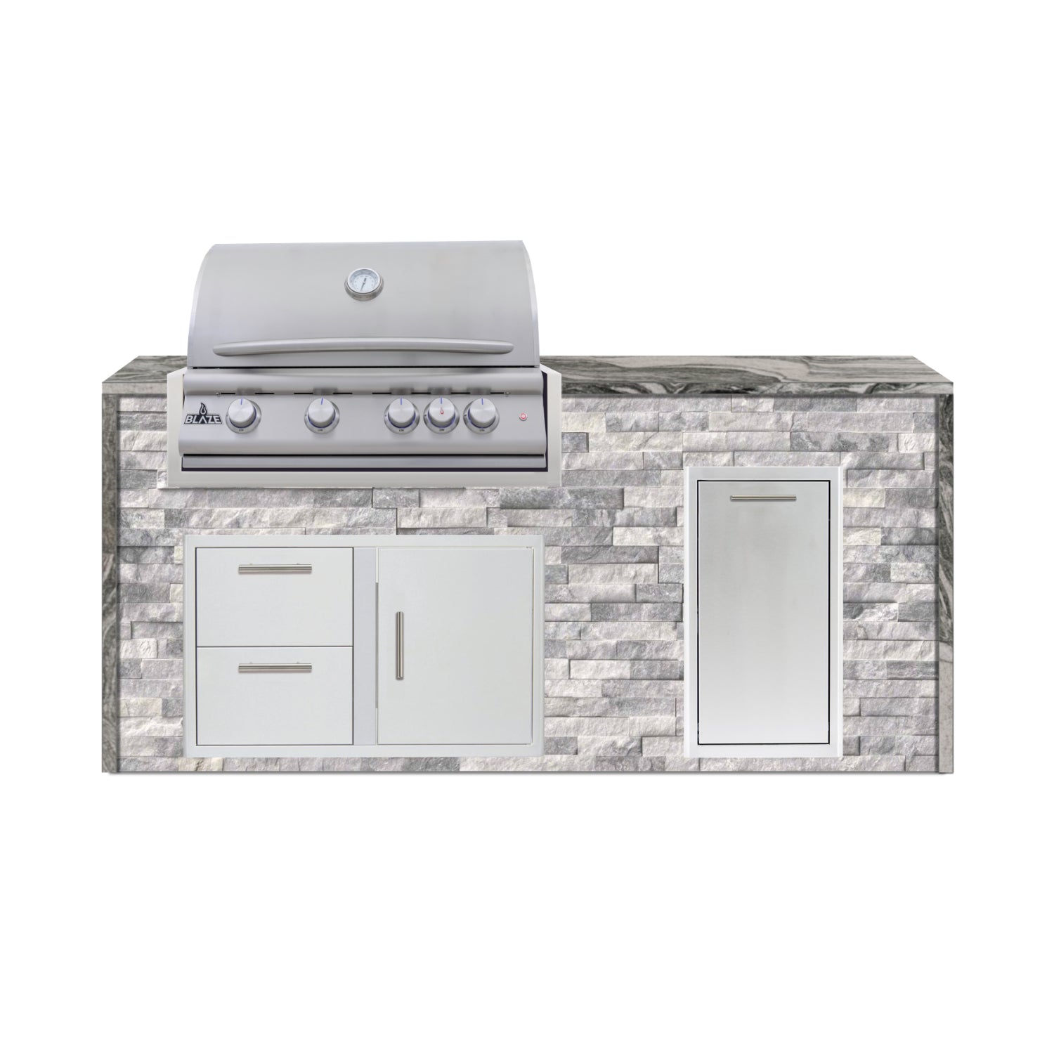 Blaze 72" Luxury Waterfall Finished Outdoor Kitchen PKG 4-ST-BLZ-4L+WF-ST