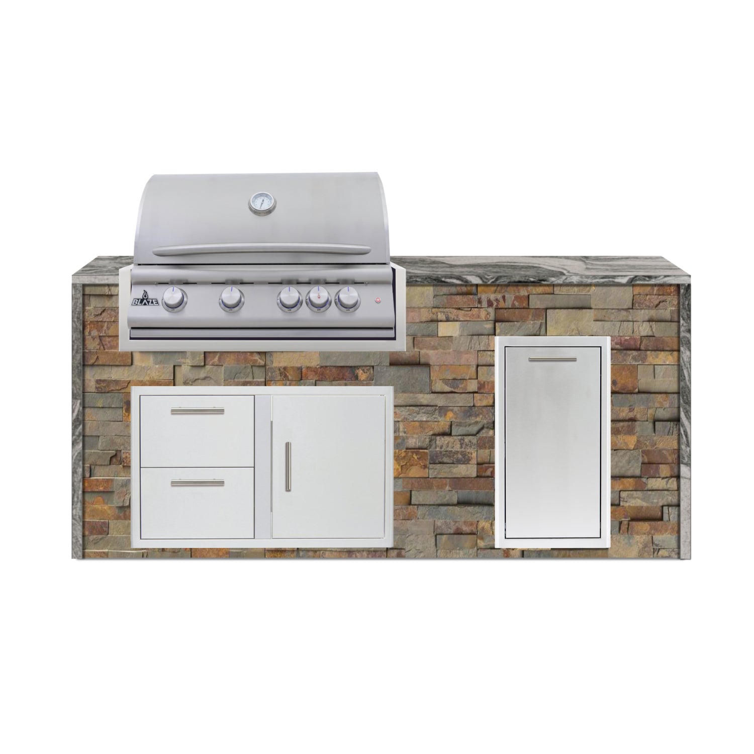 Blaze 72" Luxury Waterfall Finished Outdoor Kitchen PKG 4-ST-BLZ-4L+WF-ST