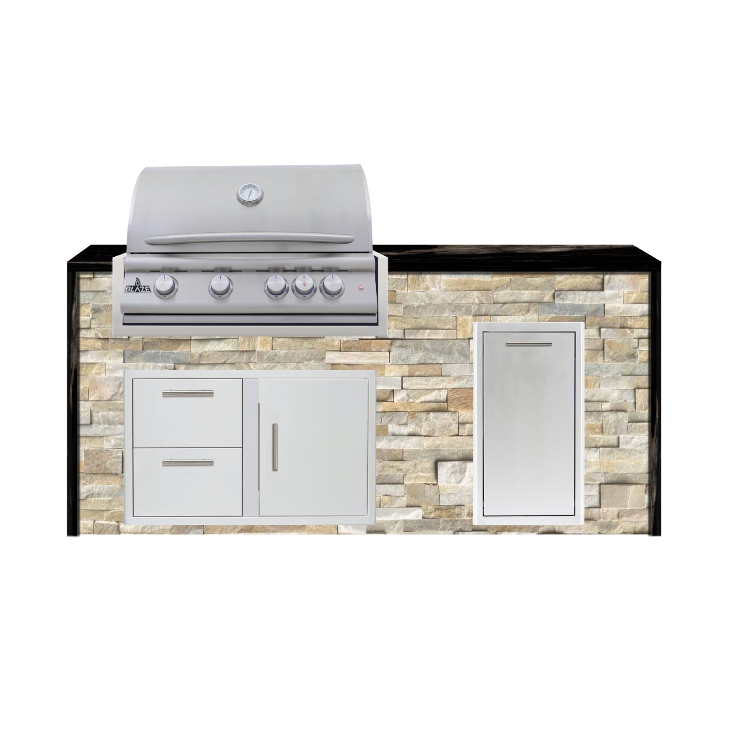 Blaze 72" Luxury Waterfall Finished Outdoor Kitchen PKG 4-ST-BLZ-4L+WF-ST