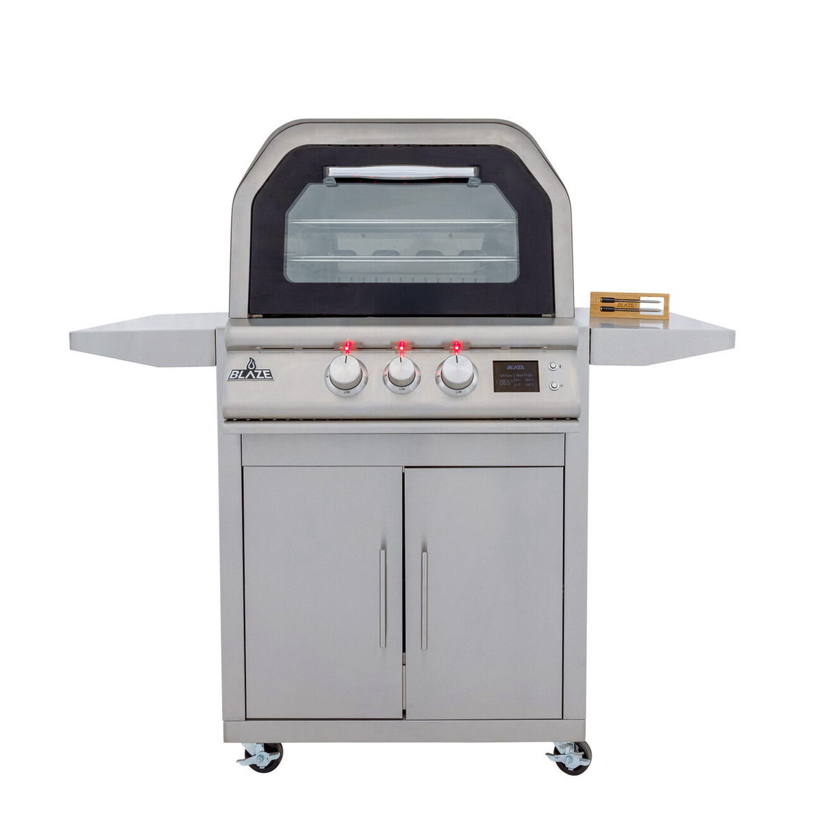 Blaze 26 inch outdoor pizza oven shown on the optional cart, sold separately
