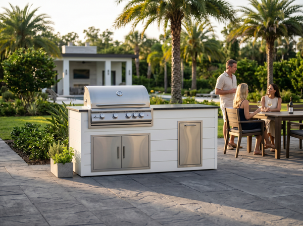 Blaze 6 ft outdoor kitchen island with 32" grill and trash drawer