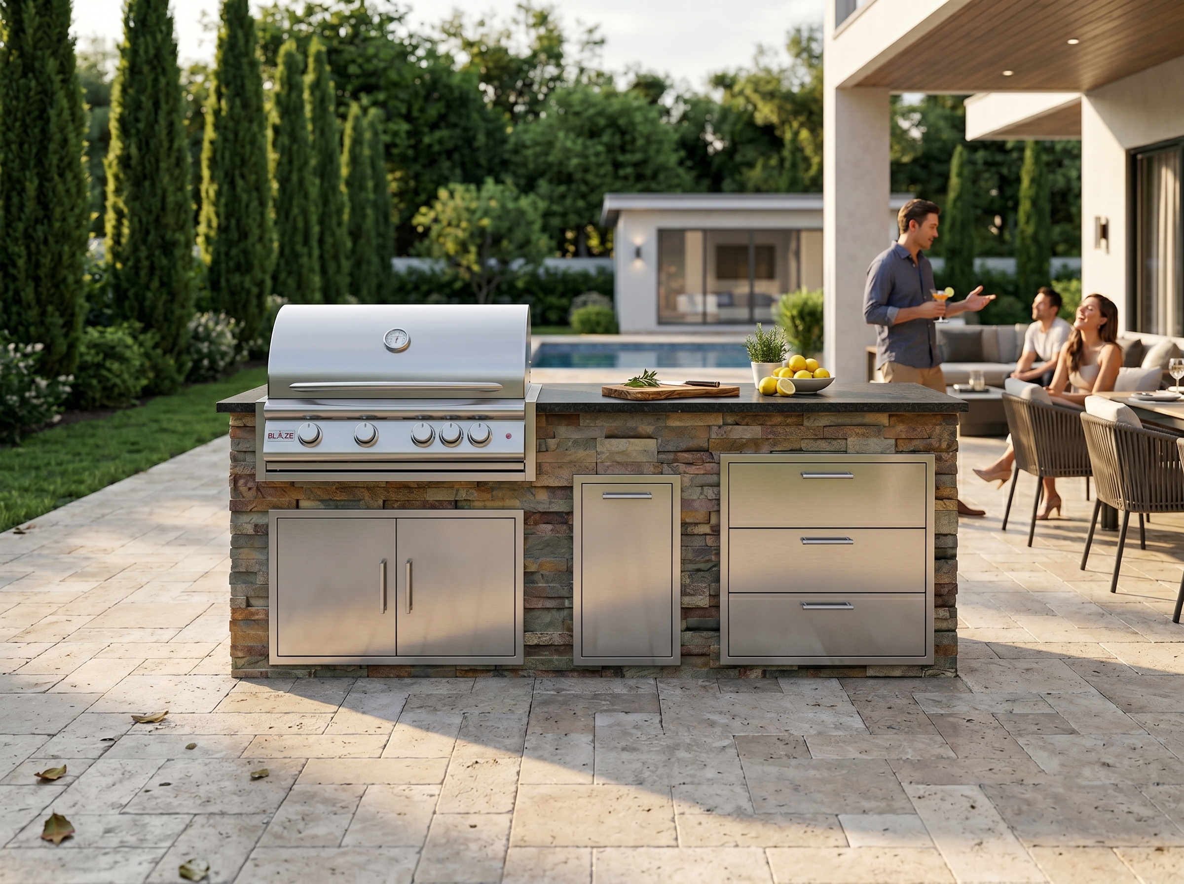 Blaze Quick Ship 96" Luxury Finished Outdoor Kitchen PKG 1-BLZ-QSHIP1