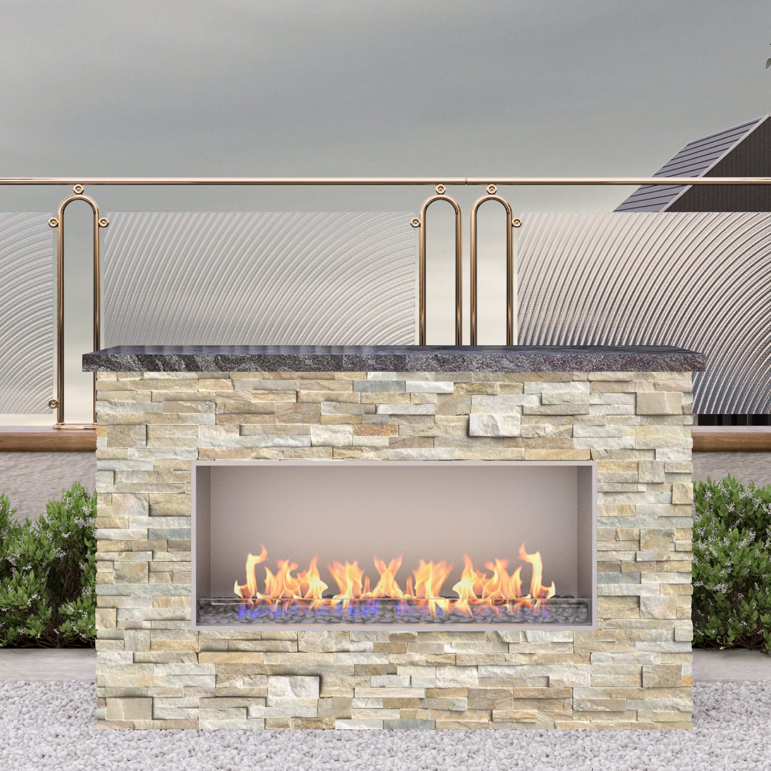 Luxury Linear Outdoor Single Sided Fireplace Fully Finished-BR-LF72-SS