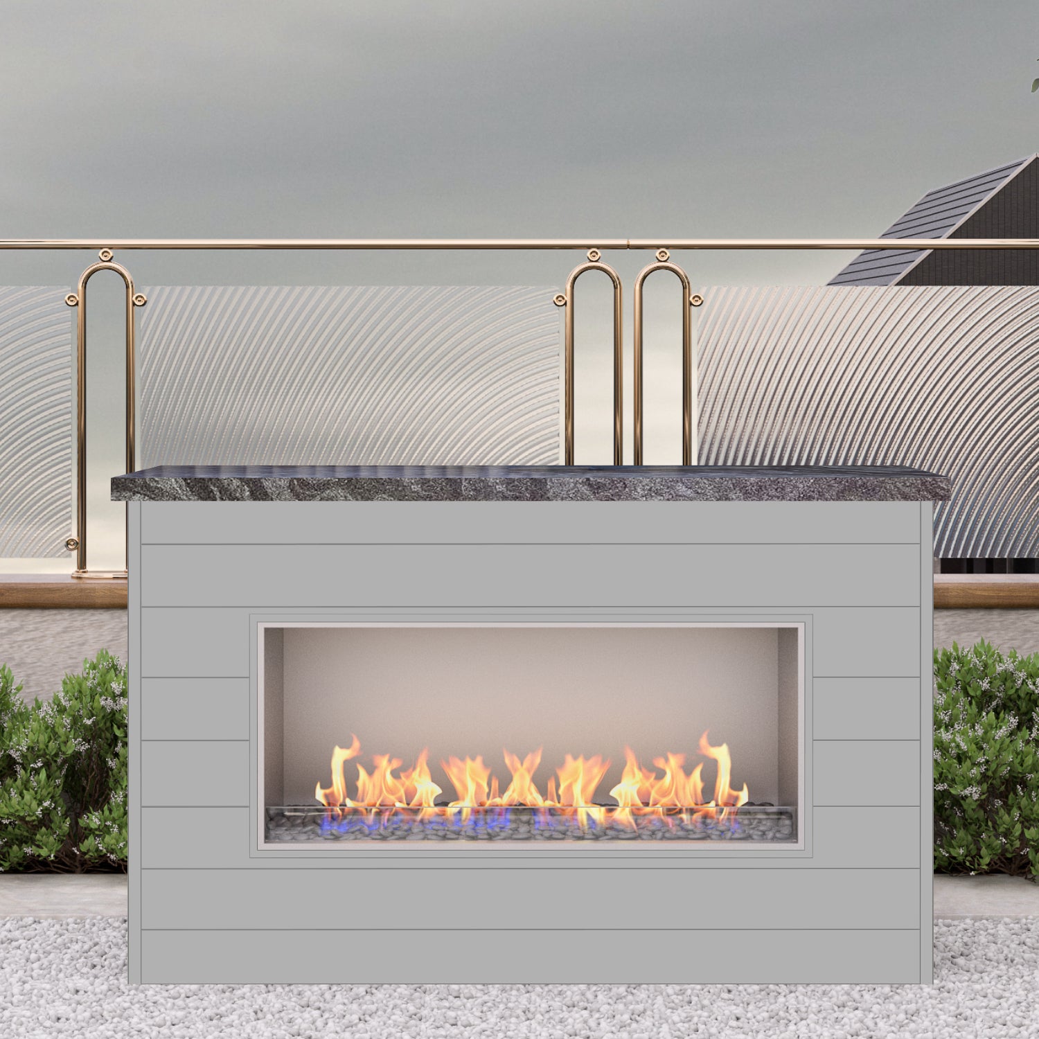 Luxury Linear Outdoor Single Sided Fireplace Fully Finished-BR-LF72-SS
