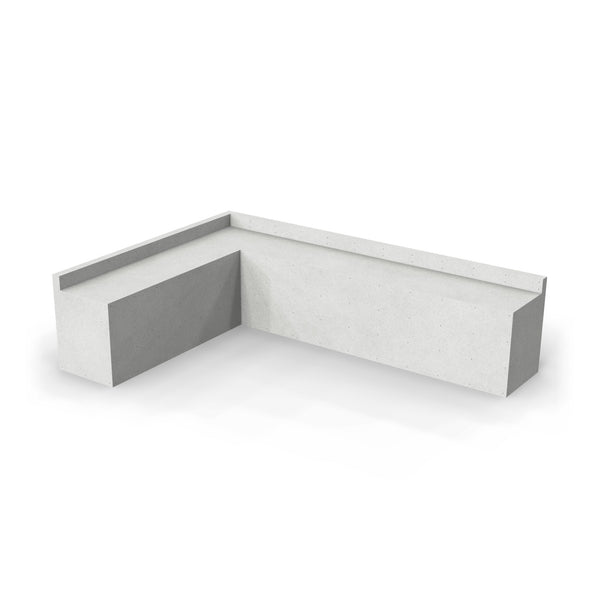 162 x 114 inch L shaped Design Ready outdoor kitchen with a backsplash, as it ships in plain cement board with no appliance openings