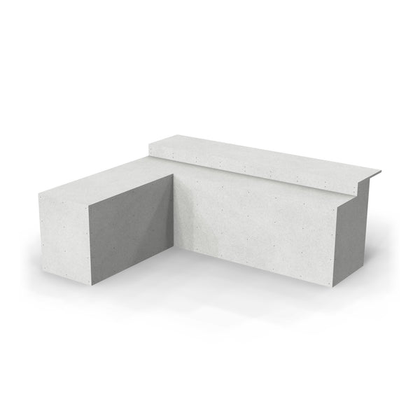 7.5 x 9.5 ft L shaped Design Ready outdoor kitchen with a split bar as it ships, in plain cement board with no appliance openings